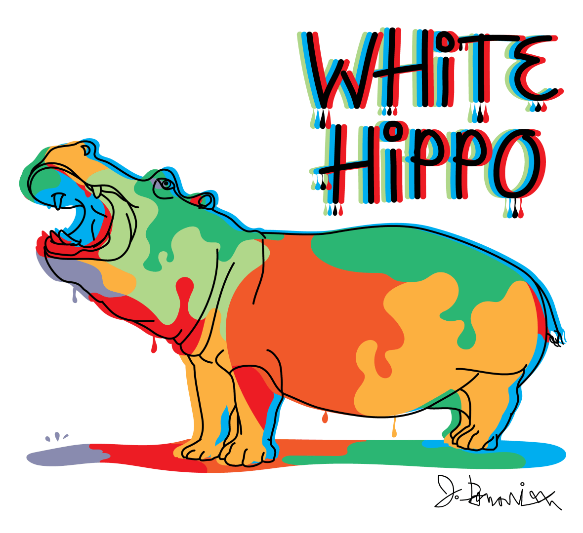 Colorful Hippo- white BG2-01